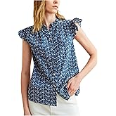 MakeMeChic Women's Button Down Blouse Embroidery Cap Sleeve Peplum Ruffle Trim Tops