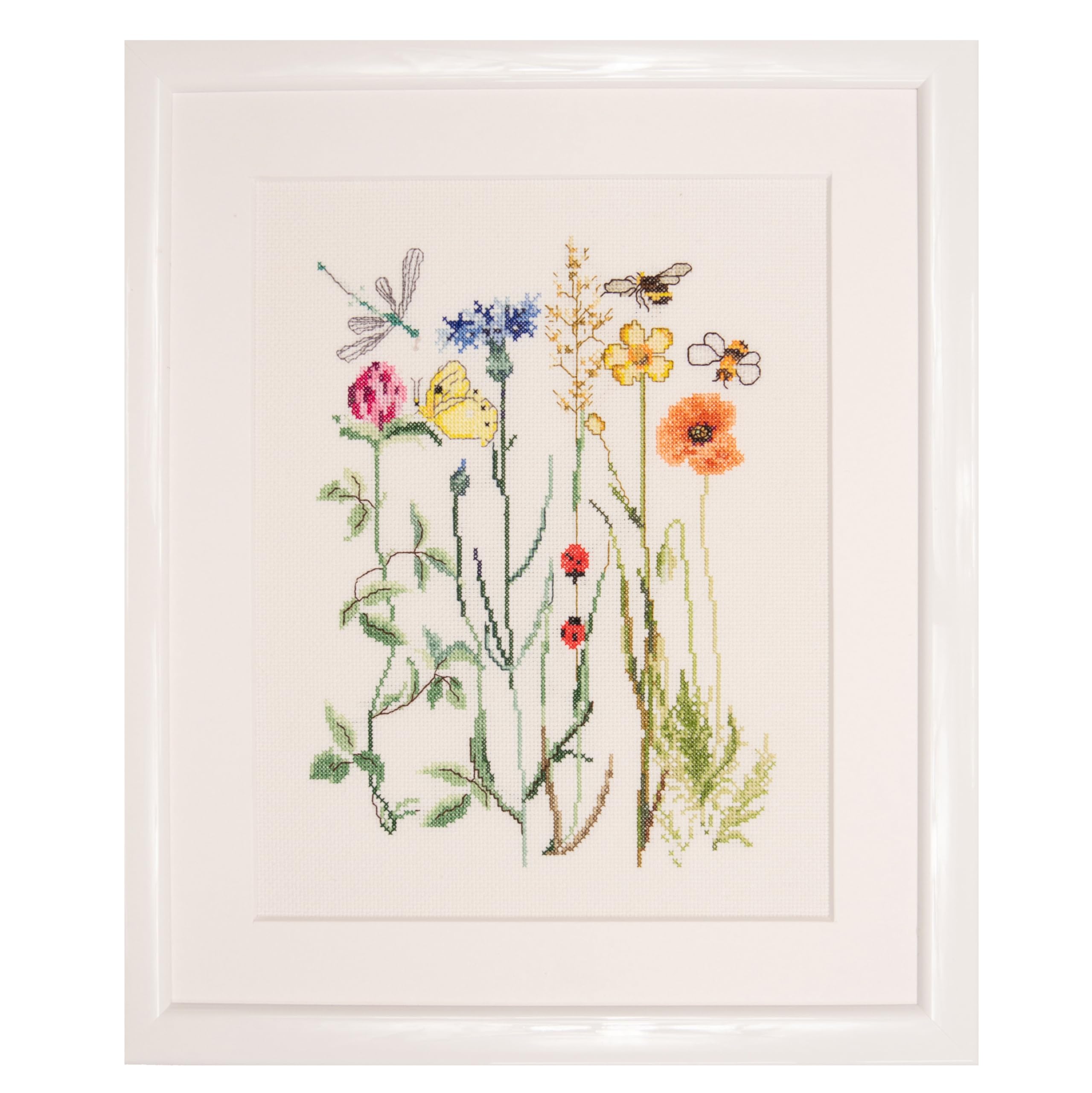 Thea Gouverneur Wildflowers Cross Stitch Kits - Inspirational Crafts for Adults with 16 Count Aida, DMC Threads & Hoop - Create Beautiful Cross Stitch Art