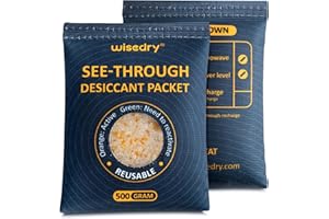 wisedry 2 x 500 Gram See-Through Silica Gel Packets, Color-Indicating Desiccant Packs for Storage, Reusable Safe Dehumidifier, Heat Resistant Dehumidifier Bags