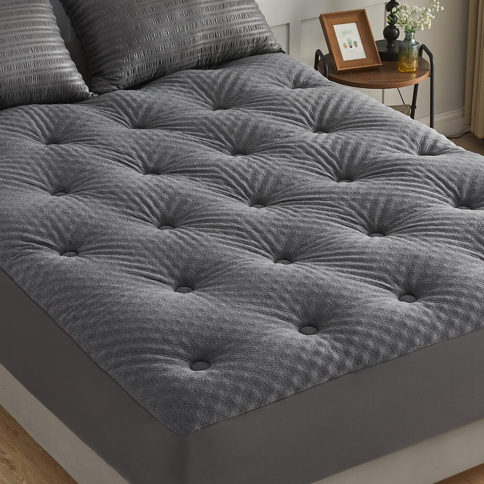 Photo 1 of QUIETSEA Reversible Full Size Mattress Topper Egg Crate Memory Foam Mattress Topper, Bamboo Viscose Mattress Pad Full, Noiseless Waterproof Mattress Cover with Deep Pocket up to 21"(54" x 75", Grey)