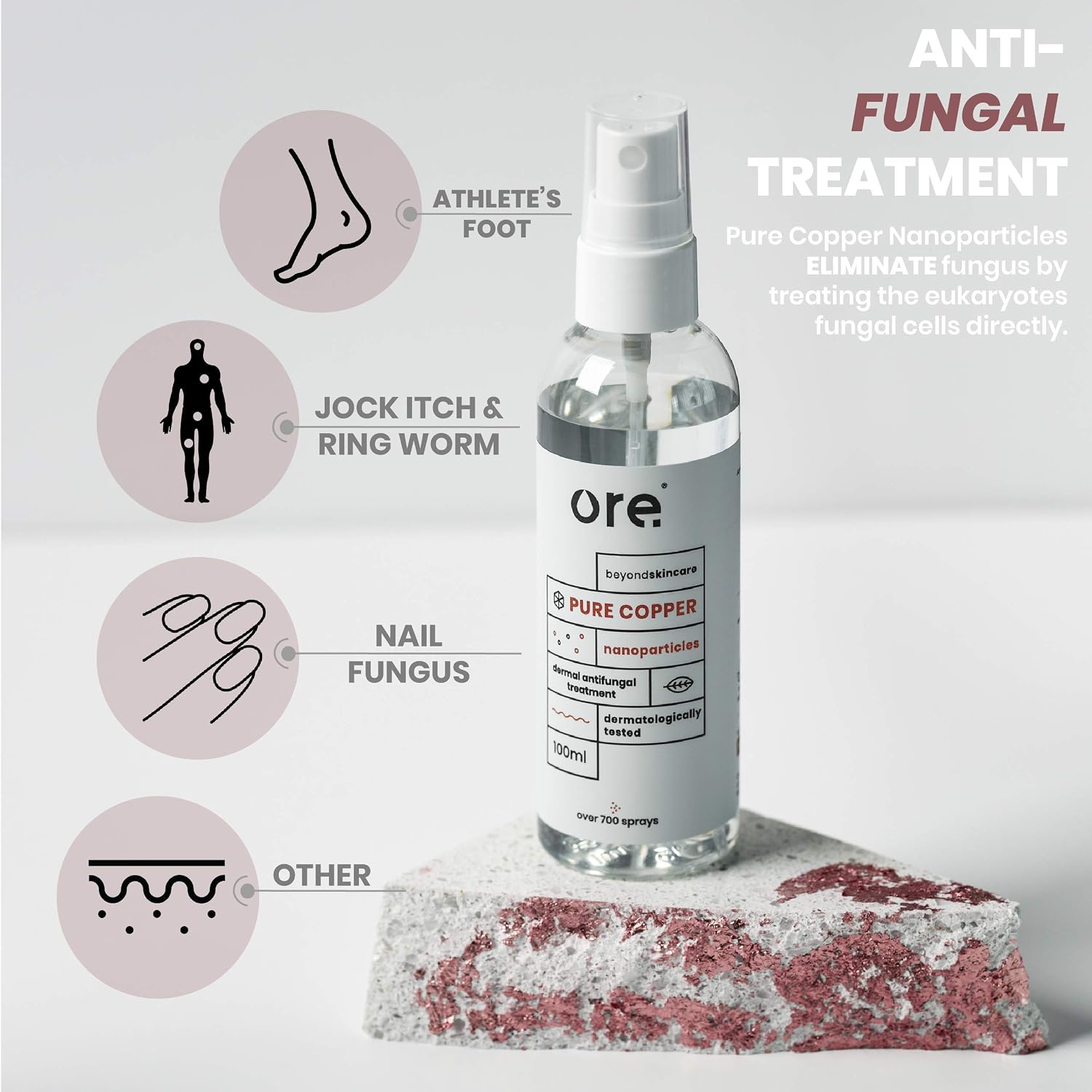 Ore® Copper Professional Dermal Anti-fungal Treatment Spray, 100% Natural for Athletes Foot Ringworm, Jock Itch - Image 3
