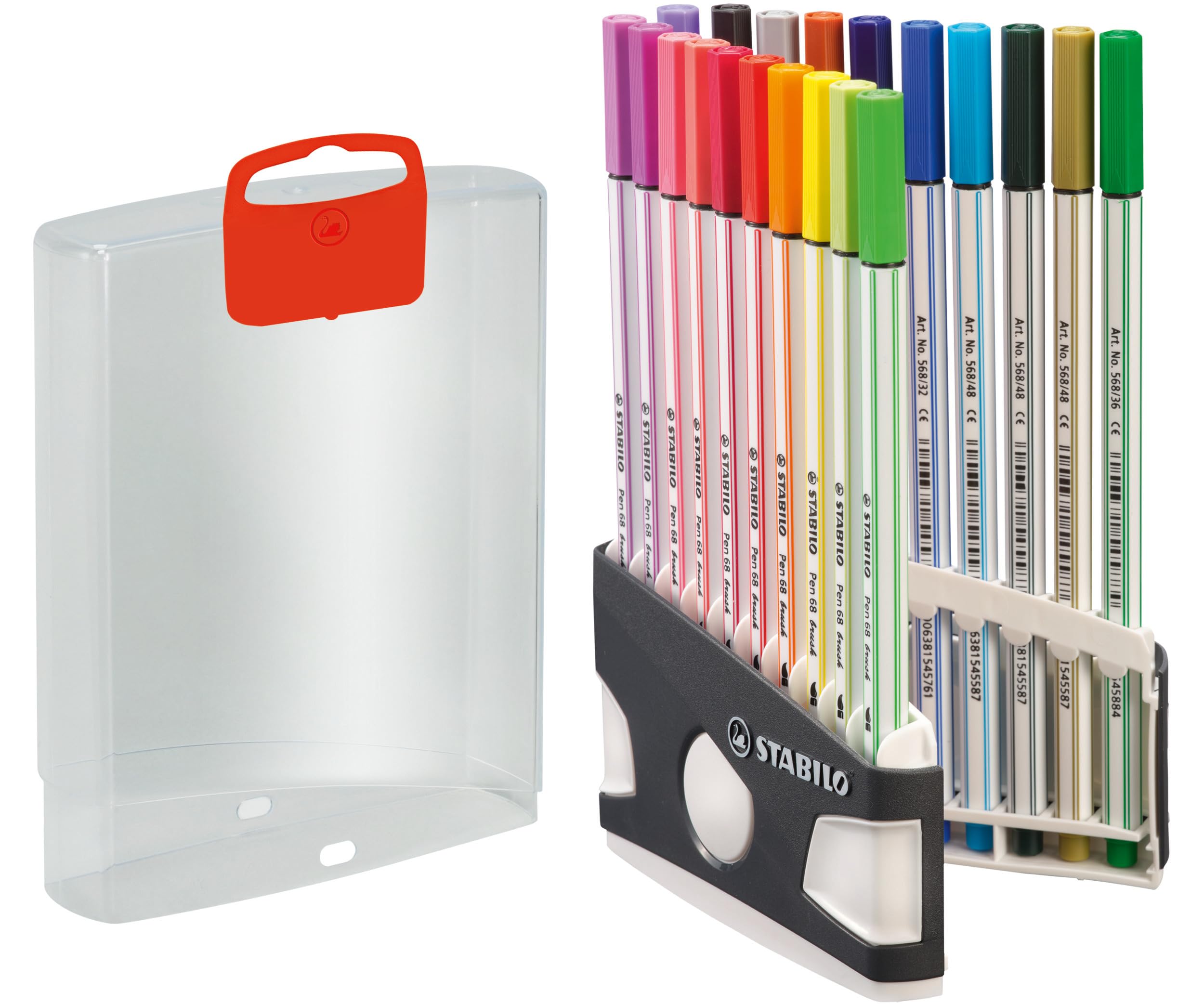 STABILO Pen 68 brush - Premium Fibre-Tip Pen with Brush Tip - ARTY - ColorParade - Deskset of 20 - Assorted Colours