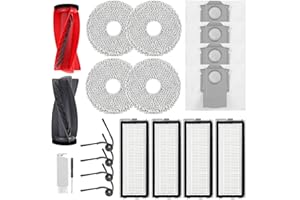 YYDSLEE 20 Pack Replacement Parts for Roborock Qrevo S5V/Qrevo Curv/Qrevo Curv S5X/Qrevo Edge S5A Series Robot Vacuum Cleaner Accessories, 1 Main Brush, 4 HEPA Filters, 4 Dust Bags, 4 Mop Pads, 4 Side Brushes