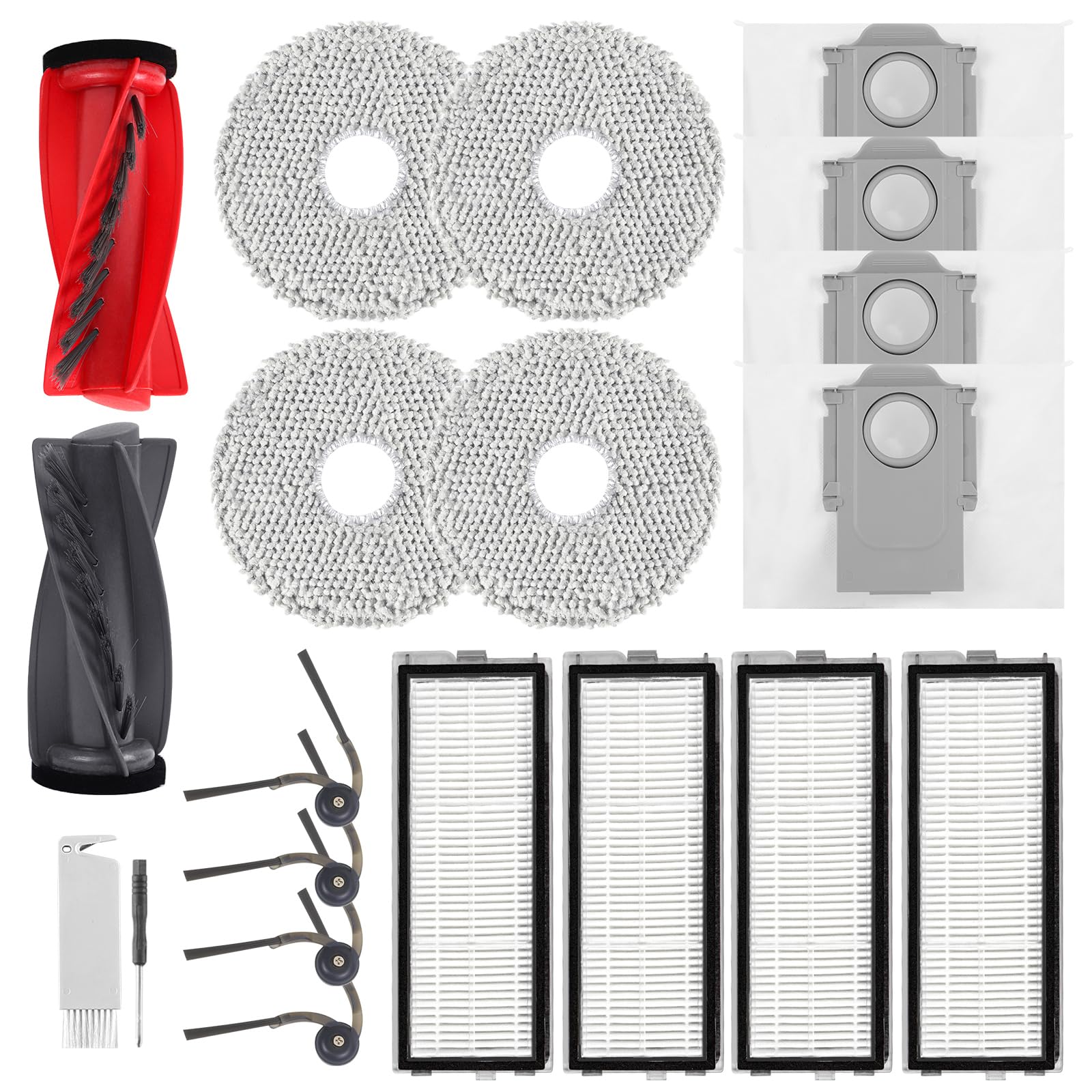 Photo 1 of 20 Pack Replacement Parts for Roborock Qrevo S5V/Qrevo Curv/Qrevo Curv S5X/Qrevo Edge S5A Series Robot Vacuum Cleaner Accessories, 1 Main Brush, 4 HEPA Filters, 4 Dust Bags, 4 Mop Pads, 4 Side Brushes
