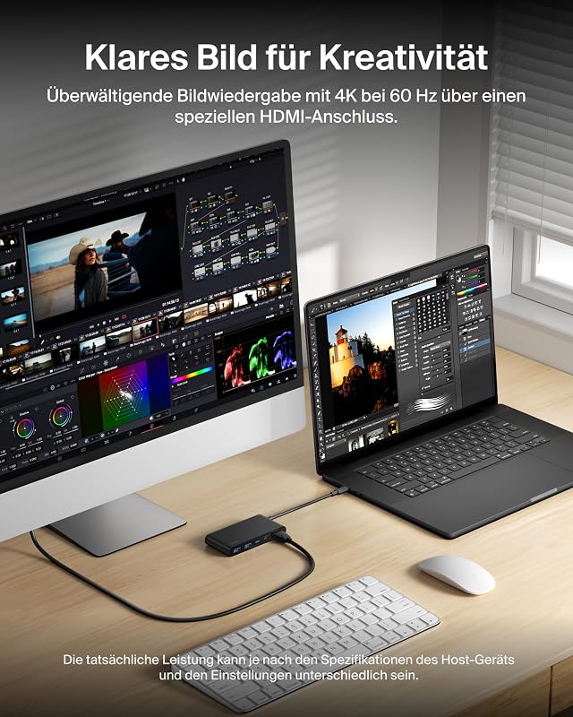 USB C Hub, 5-in-1 Docking Station, HDMI, 4K bei 60 Hz, 100 W Power Delivery, 5 Gbit/s Datentransfer, USB-C Adapter für MacBook, iPad Pro, Chromebook usw., Verbessertes HDMI 2.0 – Schwarz