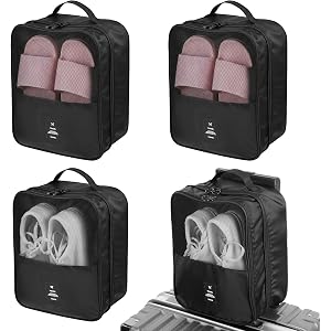 MySHUCE 4 Pack Shoe Bags for Travel Holds 3 Pair of Shoes, Portable Shoes Storage Bag Organizer with Handle, Travel Luggage S