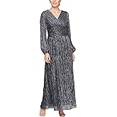 S.L. Fashions Womens Long A-line Mother of The Bride Dress with Ruched Waist (Petite and Regular Sizes)