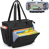 CURMIO Large Teacher Bag for Women, Portable Teacher Tote Bag with Accordion File Organizer Compartment and Laptop Sleeve, Black(Patent Pending)