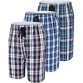MoFiz Men's Plaid Pajama Shorts 3-Pack Woven Cotton Sleep & Lounge Shorts, Lightweight PJ Bottoms with Pockets & Button Fly