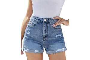 VIPONES Women Denim Shorts High Rise Trendy Stretch Frayed Summer Casual Jean Shorts