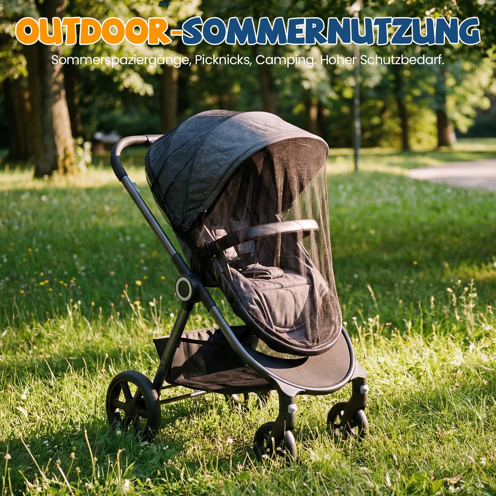 2 Stück Insektenschutz Kinderwagen, Universal Moskitonetz Kinderwagen mit Elastischem Rand, Reißfestes, Gegen Fremde, Atmungsaktiv & Stabil, Kinderwagen Zubehör, Einfache Befestigung & Verstau,Schwarz 7
