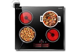KARIENVIR 24 Inch Electric Cooktop 4 Burners, Slide Controls, Built in Electric stove top, Glass Protection Metal Frame, 9 Power Levels, 6000W Electric Stove with Safety Lock, Timer, 240V Hard Wire(No Plug)