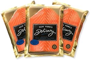 New York's Delicacy Smoked Salmon Nova - 3 x 8 Oz. (1.5 Lb.) - Most Awarded, Pre-Sliced, Fully Trimmed Salmon - Kosher, Gluten Free, High in Omega 3 - All Natural From the Chilean Patagonia