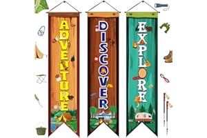 Chiisong 3 Pcs Camper Adventure Classroom Decorations Camping Party Banner Welcome Camper Porch Sign Camper Motivational Words Door Banner for Indoor Outdoor Camping Themed Classroom Bulletin Board