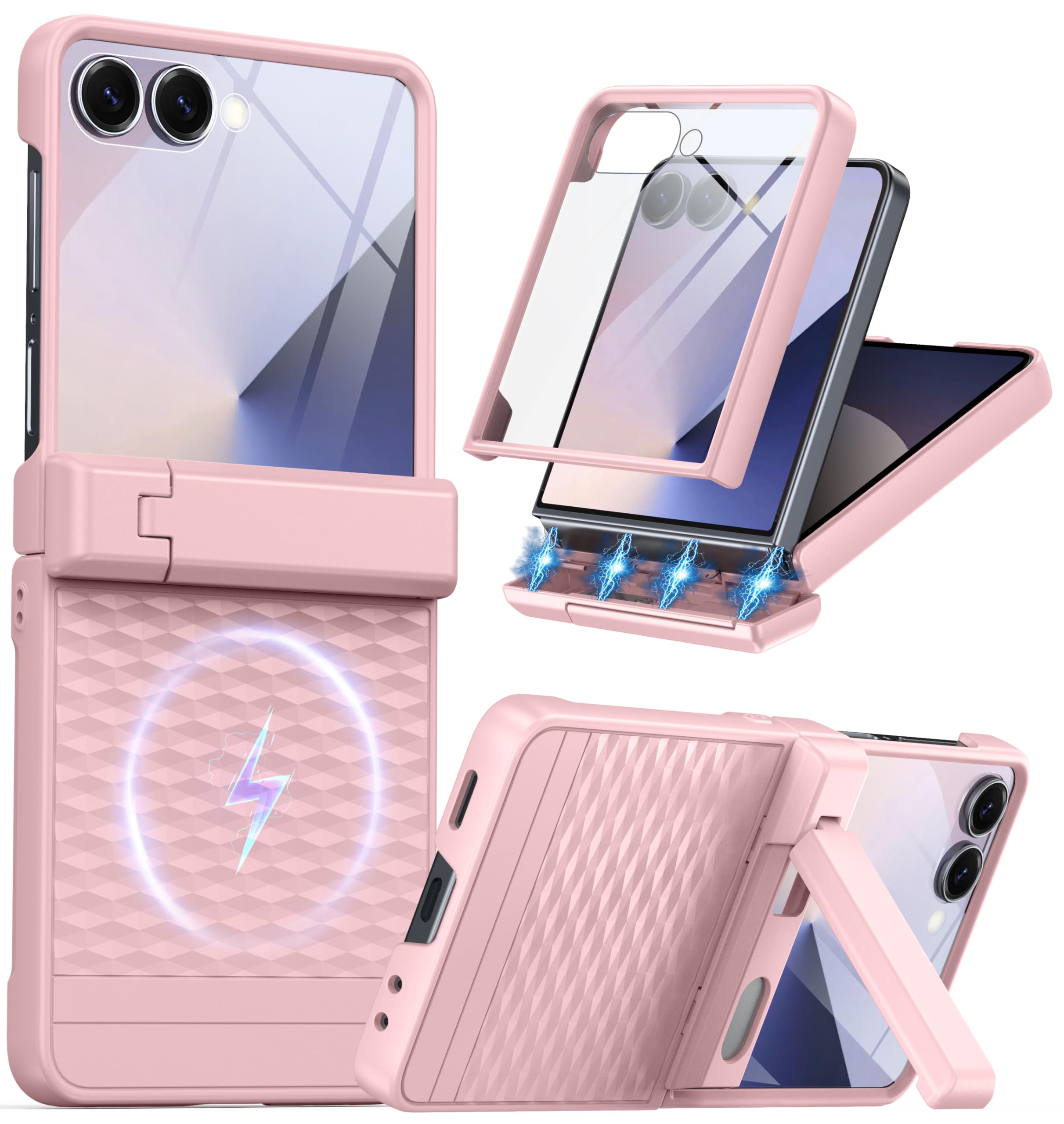 Photo 1 of Magnetic for Samsung Galaxy Z Flip 7 Case [Hinge Protection?Kickstand][Compatible with MagSafe][Built-in Screen Protector] Full-Body Military Protection Phone Case for Samsung Z Flip 7 Pink