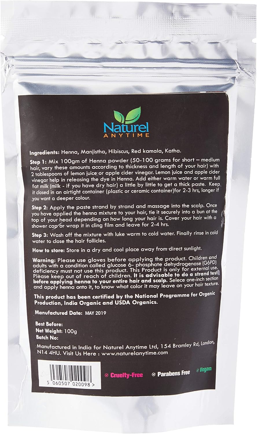 Naturel Anytime Henna Chestnut with Hibiscus, Chestnut/AUBURN/Reddish Brown, 100 g (Pack of 1) - Image 3
