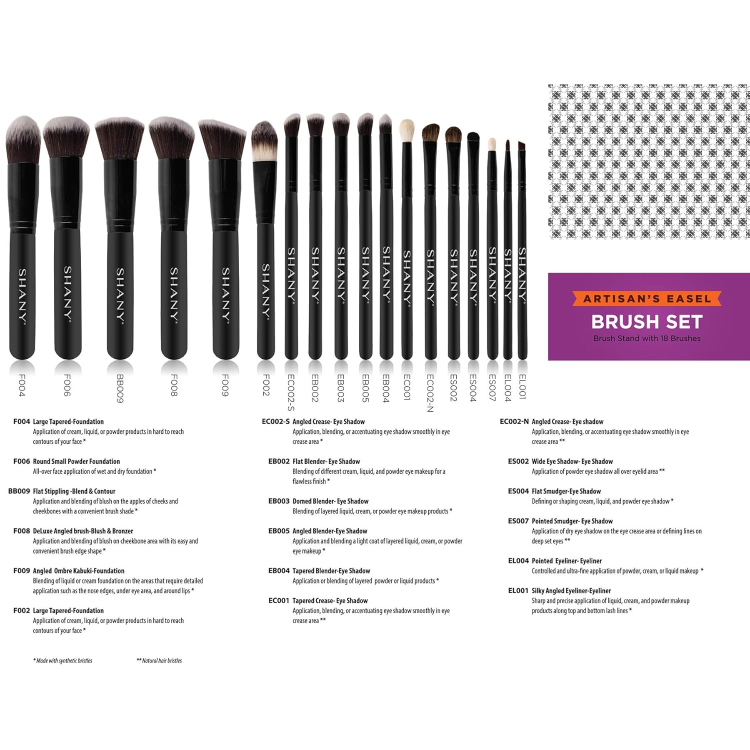 SHANY Artisan’s Easel – Elite Cosmetics Brush Collection, Complete Kabuki Makeup Brush Set with Standing Convertible Brush Holder, 18 pcs: SHANY: Beauty