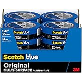 Scotch Painter's Tape Original Multi-Surface Painter's Tape, 1.41 Inches x 60 Yards, 16 Rolls, Blue, Tape Protects Surfaces a