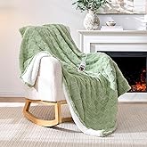 Yokimisu Heated Throw Blanket 50"x60" - 9-Level Fast Heating & 1-10H Timer, Fluffy Plush Blanket with Snap Buttons for Secure Fit, Soft Cozy Gift for Women/Men, for Couch, Bed & Office, Green