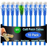 Lysymixs Cat6 Ethernet Patch Cable 6 ft (10 Pack), Cat6 Patch Cable 26AWG Pure Copper for Data Centers, Cat 6 Patch Cable 10G, Network Patch Cables for Home and Enterprise Network -Blue