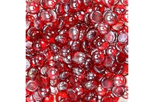 Ausluru 11LB Fire Glass Beads Flat Glass Marbles for Outdoor Fire Pit and Fireplace, Glass Gemstones for Vase Filler, Aquariums, Hydroponics Plants, Home Decor and Christmas DIY Craft, Red
