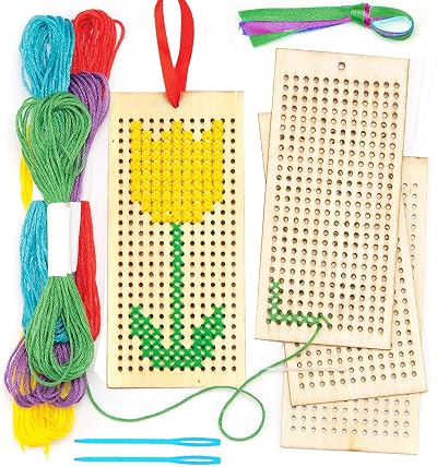 BEHAHAI Wooden Bookmark Cross Stitch Kit 4 Pack Embroidery Starter Set