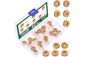 Keadic 20Pcs Vertical Toroid Magnetic Inductor Assortment Set 22uH 50uH 100uH 220uH 330uH Copper Wire Wind Wound Inductance Copper Coil Toroid Inductor for Transformers DIY Circuit Board