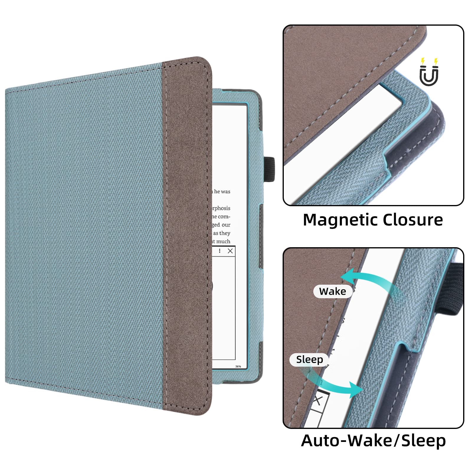 WALNEW Stand Case for Kindle Scribe 10.2 Inch (2024/2022 Released) – Two Hand Straps Premium PU Leather Cover with Auto Sleep/Wake and Pen Holder for Amazon Kindle Scribe Ereader (New Blue)