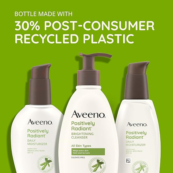 AVEENO POSITIVELY RADIANT DAILY FACE MOISTURIZER WITH SPF 15 SUNSCREEN, HYDRATING FACIAL MOISTURIZER WITH SOY EXTRACT TO IMPROVE SKIN TONE AND TEXTURE, HYPOALLERGENIC FORMULA, OIL-FREE, 4 FL OZ