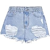 oyyniis Girls Jean Shorts Ripped Raw Hem High Waist Cute Summer Y2K Distressed Denim Shorts for Teen Girls 8-14Y
