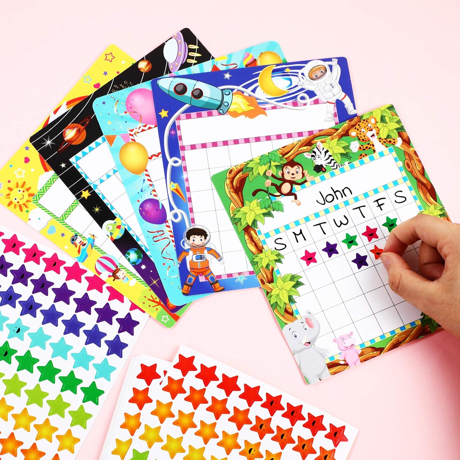 80 Incentive Chart Reward Tracking Chart, Colorful Incentive Pad in 5 Themes Designs with 2000 Star Stickers for Classroom Teachers Students, Chore Responsibility, School Attendance, Homework Progress : Office Products