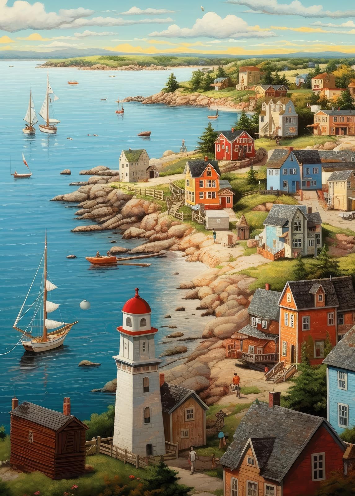 Bullglesup Puzzle for Adults, 1000 Pieces, Port Town with Poster, Pieces Fit Perfectly Inside Each Other, Letters on the Back, No Dust, Gift for Elderly Seniors (70 x 50 cm)