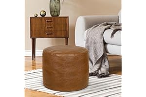 Vizbrite Unstuffed Pouf Cover, Waterproof Faux Leather Pouf Ottoman Storage for Footrest, Floor Chair for Living Room Bedroom, Handmade Pouf Cushion 16.7”Dx12.1”H (Only Cover, No Filler)