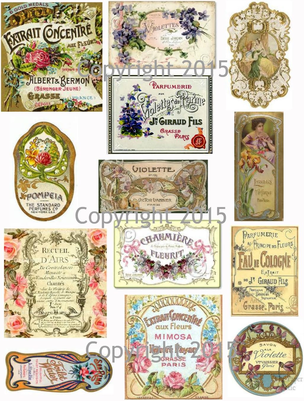 Victorian Vintage Perfume Labels Collage Sheet #105