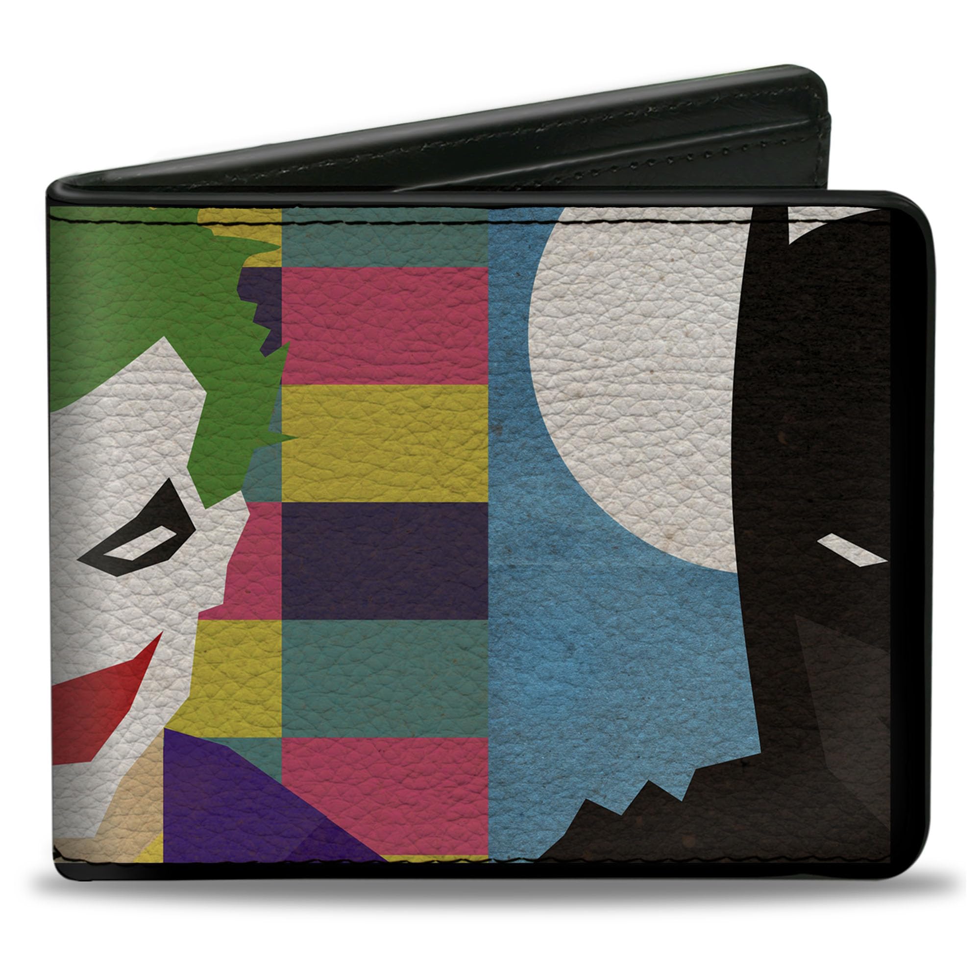 Buckle-Down Mens Pu Bifold - Joker/Batman Face Juxtaposition Multi Color/Blue/White Wallet, Multicolor, 4.0 x 3.5 US