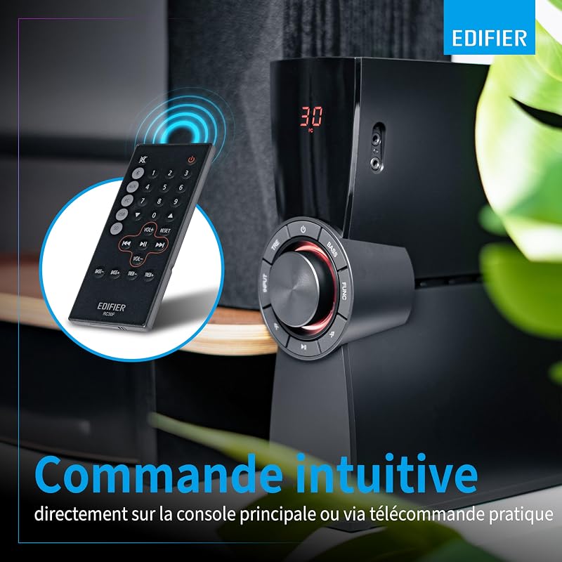 CX7 - Pack d'enceintes multimédia 2.1, 69W, avec Bluetooth V5.0, subwoofer de 21 cm (8 Pouces) et télécommande Infrarouge : Parfait pour la télévision, Le PC, l'ordinateur Portable, etc.