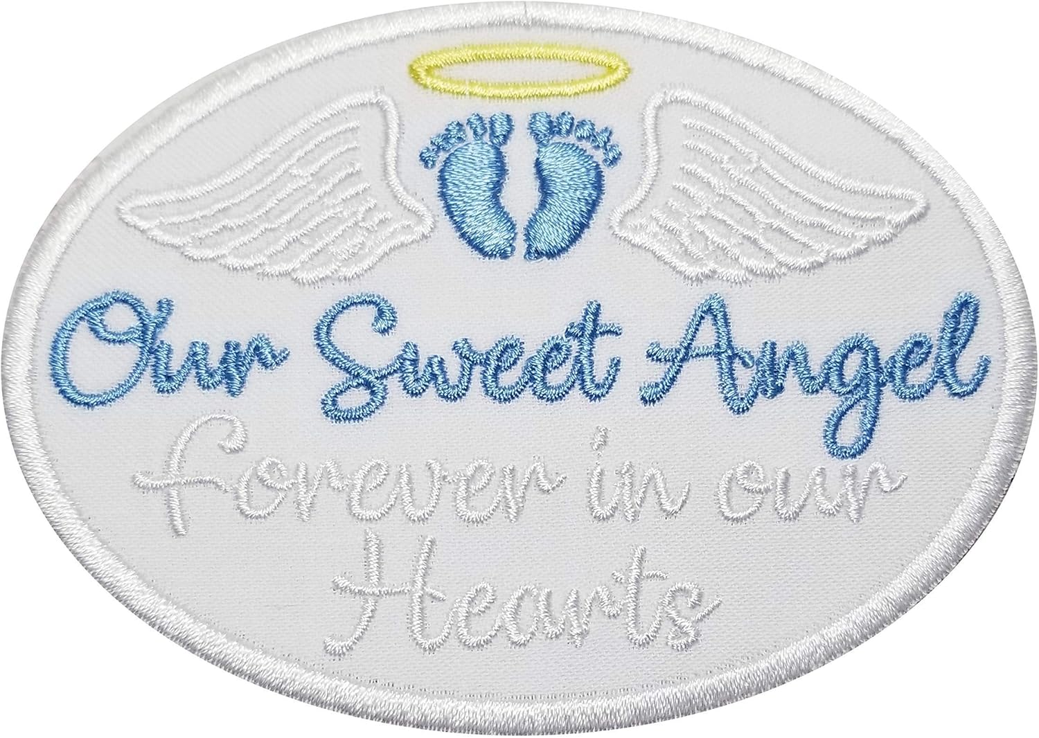 Mixed Media - Our Sweet Angel Blue Iron On or Sew On Patch Memory Patch - Embroidered Memorial Patches - Forever in our Hearts - Infant Loss - Baby Boy
