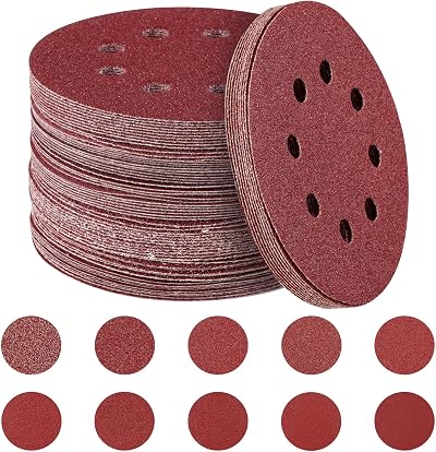 HYCHIKA 100Pcs Sanding Discs 125mm 8-Hole 5 Inch Hook & Loop Grit 40-400
