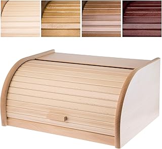 KADAX geräumiger Brotkasten aus hochqualitativem Holz, Brotbehälter mit Rolldeckel für längere frische, Brotbox mit Frontklappe, öko, Rollbrotkasten, Brotaufbewahrung (Natur)