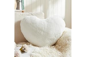 EastTree Heart Pillows, White Heart Shaped Pillows, Love Throw Pillows Gifts, Ultra Soft Faux Rabbit Fur Small Cute Pillows, Women Girls Kid Room Decor 10x13 Inch