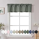 Chyhomenyc Olive Green Valance for Windows, Light Filtering Faux Linen Textured Small Kitchen Window Curtain, Rod Pocket Short Valance for Bathroom Laundry Basement, 60Wx14L inch, 1 Piece
