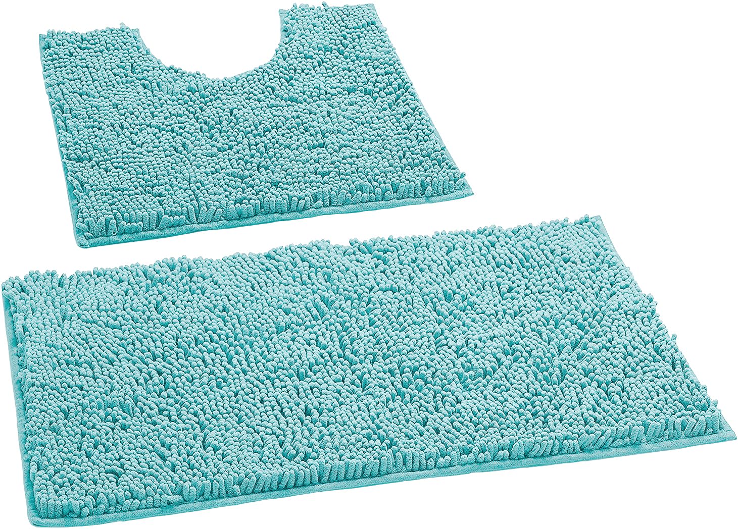 FAIRWAYUK 2 Piece Non-Slip Bath Pedestal Mat Sets Aqua, Microfiber Bathroom Shaggy Rugs, Water Absorbent, Machine Washable, Super Soft Bathmats