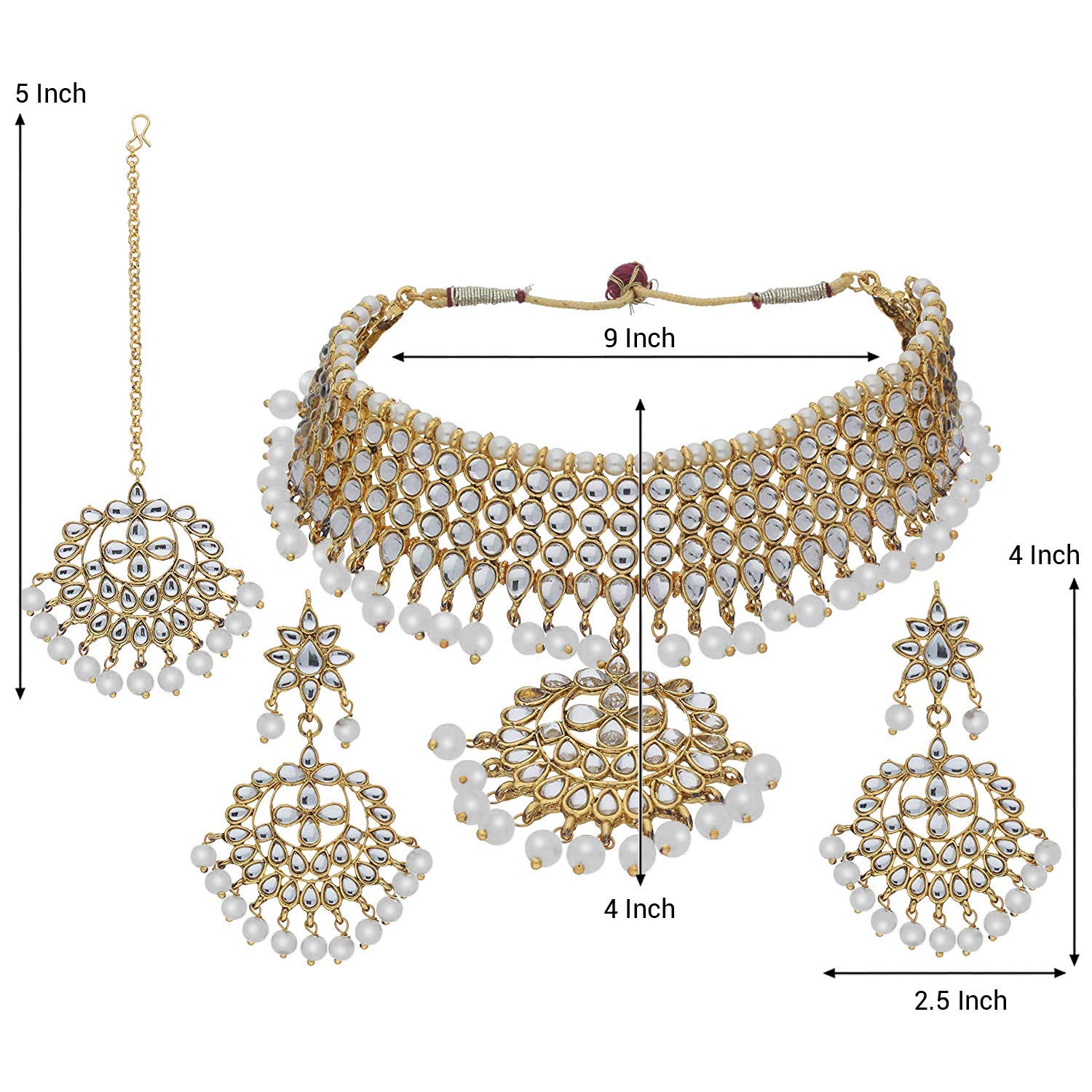 Aheli Indian Traditional Pearl and Kundan Choker Necklace with Earrings