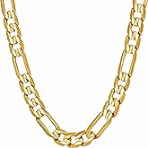 LIFETIME JEWELRY 7mm Figaro Chain Necklace Diamond Cut 24k Real Gold Plated
