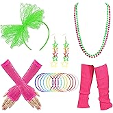 Blulu 80s Dress Costume Accessories for Women Lace Headband Earring Fishnet Glove Leg Warmers Necklace Bracelet for 80s Party