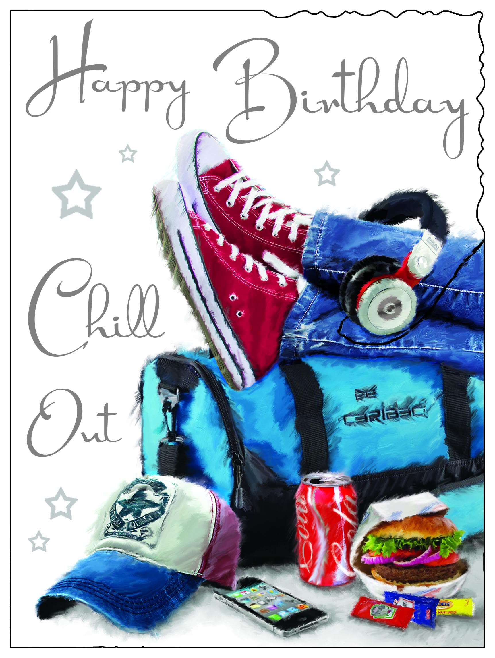 Jonny Javelin Male Birthday Card - Happy Birthday Card for Men with Artistic 'Chill Out' Luggage and Take Away Design and an Embossed Foil Finish