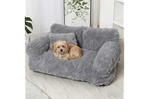 Plush Calming Pet Sofa Bed – Raised Rim, Removable Cover & Non-Slip Bottom for Cats & Dogs (Dark Grey,Small)