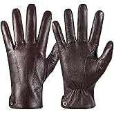 QOF Winter Genuine Leather Gloves for Men, Cashmere Warm Lined Finger Touchscreen Texting Driving Gloves