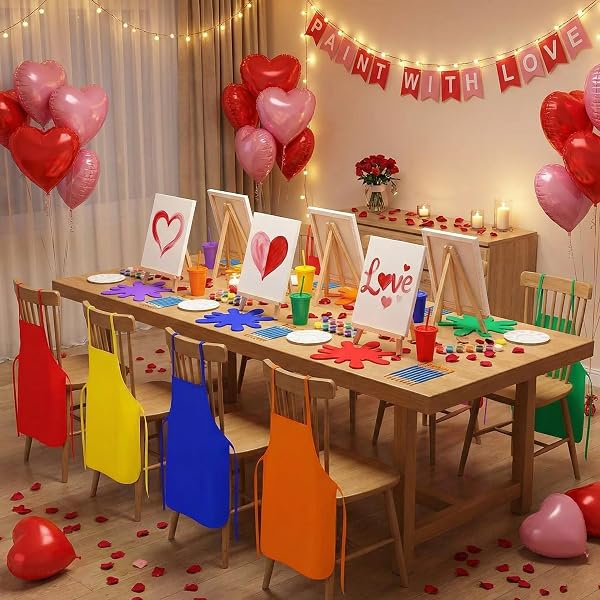 AMAZINGSPARK 48 PCS PAINTING PARTY CHRISTMAS FAVORS INCLUDES CANVAS & EASEL KIT AND APRONS, PALETTES, CUPS, BRUSHES, PAINTS AND FELT TABLE MAT PARTY VIBRANT ART SUPPLIES FOR PAINTING