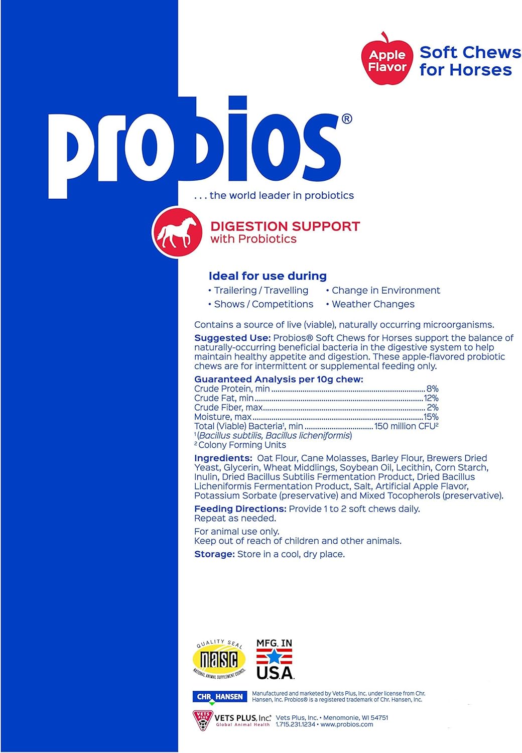 Probios Horse Soft Chews, Apple flavor, Net Weight 1.32 lbs(600 grams) : Edible Pet Treats : Pet Supplies